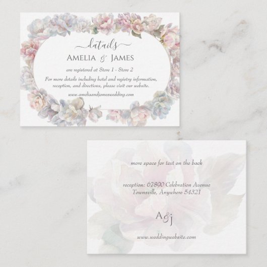 ロマンチック赤面牡丹結婚フローラ エンクロージャーカード (正面/裏面)