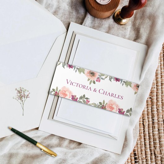 ロマンチック赤面結婚フローラ 招待状ベリーバンド