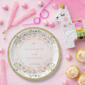 ロマンチック赤面金ゴールドピンクフローラ結婚婚約 ペーパープレート (パーティー)