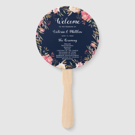 ロマンチック赤面開花フローラ結婚式 プログラム ハンドファン (正面)