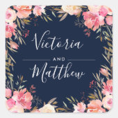 ロマンチック赤面開花結婚フローラパーソナライズされた スクエアシール (正面)