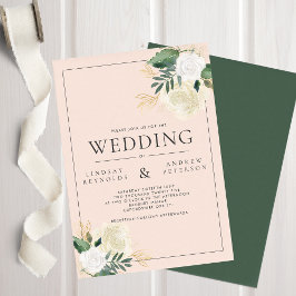 ロマンチック赤面&グリーングリッター結婚式招待状 招待状
