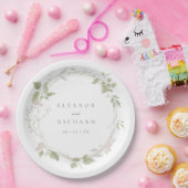 ロマンチック赤面&グリーンフローラリース結婚ズ ペーパープレート (パーティー)