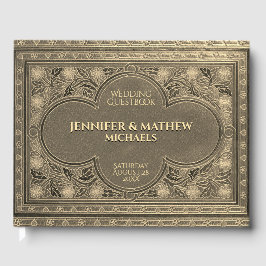 ロマンチック金ゴールドアンティークルックゲストブック ゲストブック