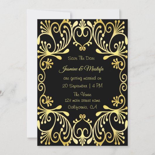 ロマンチック金ゴールドイスラム結婚式招待状 招待状 (正面)