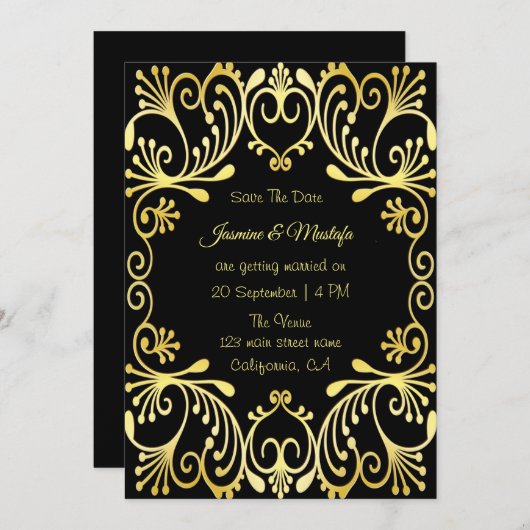 ロマンチック金ゴールドイスラム結婚式招待状 招待状 (正面/裏面)