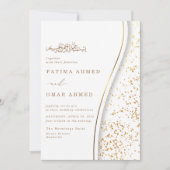 ロマンチック金ゴールドグリッターイスラム結婚教徒 招待状 (正面)