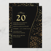 ロマンチック金ゴールドグリッター220thブラック誕生日 招待状 (正面/裏面)
