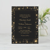 ロマンチック金ゴールドスパークリダイヤモンドハートブラック 招待状 (スタンド正面)