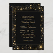 ロマンチック金ゴールドスパークリダイヤモンドハートブラック 招待状 (正面/裏面)