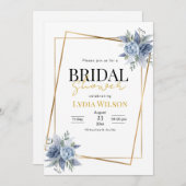 ロマンチック金ゴールドフレームフローラブライダルシャワー ミニマル 招待状 (正面/裏面)