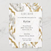 ロマンチック金ゴールドホワイトチューリップフローラ誕生日 招待状 (正面/裏面)