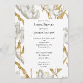 ロマンチック金ゴールドホワイトフローラチューリップブライダルシャワー 招待状 (正面/裏面)