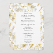 ロマンチック金ゴールドホワイトフローラブライダルシャワー 招待状 (正面/裏面)