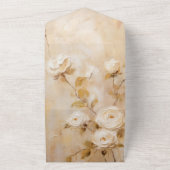 ロマンチック金ゴールドホワイトローズ オールインワン招待状 (外側)