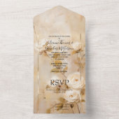 ロマンチック金ゴールドホワイトローズ オールインワン招待状 (内側)