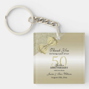 ロマンチック金ゴールドボウ&グリッター50結婚th キーホルダー