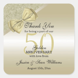 ロマンチック金ゴールドボウ&グリッター50th 結婚s スクエアシール
