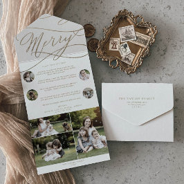 ロマンチック金ゴールドメリークリスマス数々のフォトホリデー オールインワン招待状