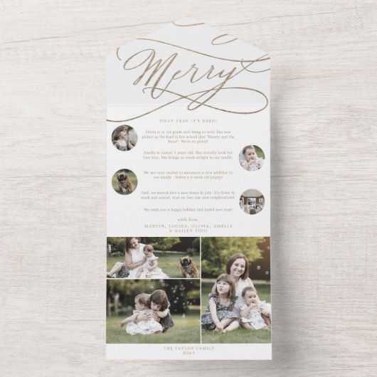 ロマンチック金ゴールドメリークリスマス数々のフォトホリデー オールインワン招待状 (内側)