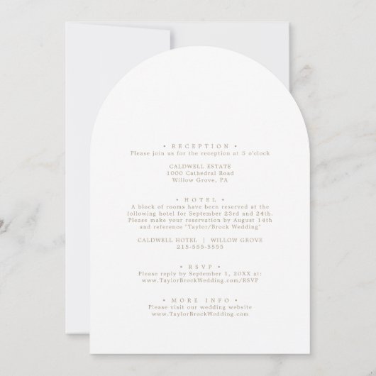 ロマンチック金ゴールドモノグラムダブルサイド結婚アーチ 招待状 (裏面)