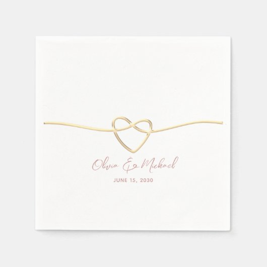 ロマンチック金ゴールドロープ結婚ハート スタンダードカクテルナプキン (正面)