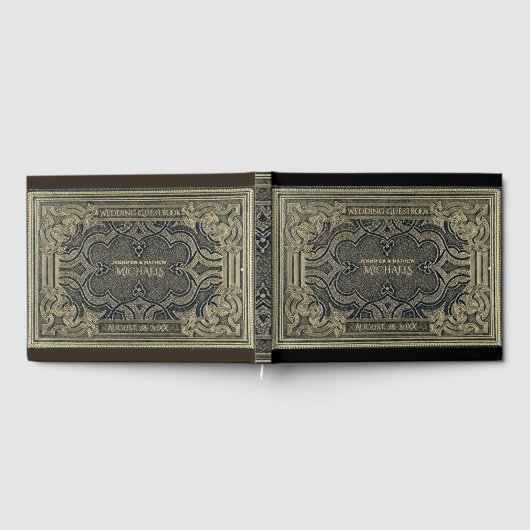 ロマンチック金ゴールドヴィンテージルックゲストブック ゲストブック (全面)