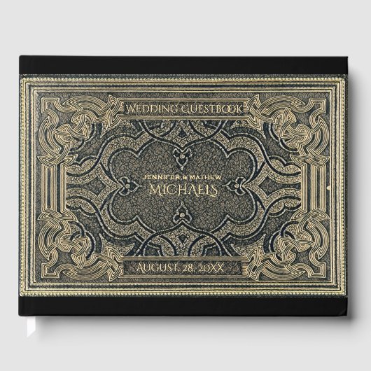 ロマンチック金ゴールドヴィンテージルックゲストブック ゲストブック (正面)