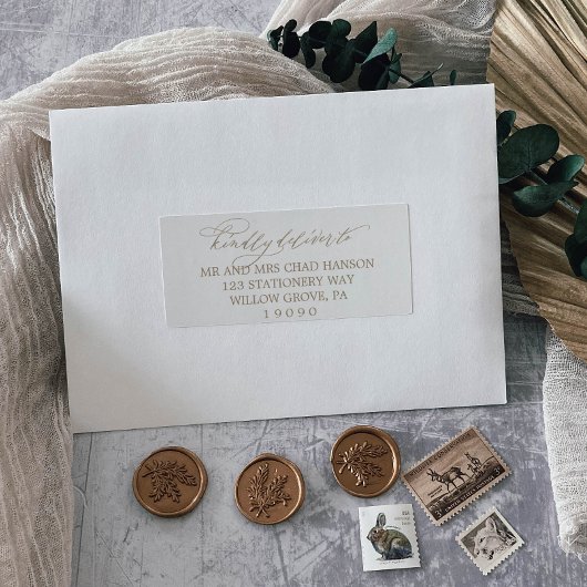 ロマンチック金ゴールド書道ゲスト住所 シール