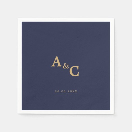 ロマンチック金ゴールド書道ネイビー結婚ブルー スタンダードカクテルナプキン (正面)
