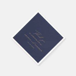 ロマンチック金ゴールド書道ネイビー結婚ブルー スタンダードカクテルナプキン