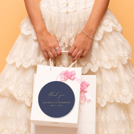 ロマンチック金ゴールド書道ネイビー結婚ブルー ラウンドシール