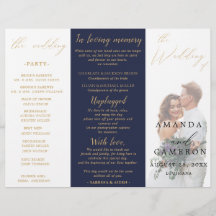 ロマンチック金ゴールド書道ネイビー結婚式 プログラム