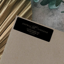 ロマンチック金ゴールド書道ブラック差出人住所 ラベル