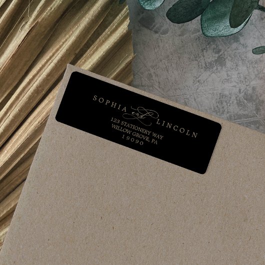 ロマンチック金ゴールド書道ブラック差出人住所 ラベル