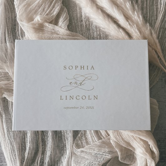 ロマンチック金ゴールド書道モノグラム結婚ズ ゲストブック