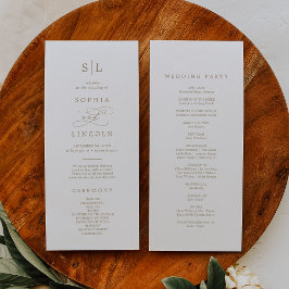 ロマンチック金ゴールド書道モノグラム結婚式 プログラム
