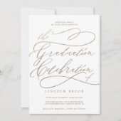 ロマンチック金ゴールド書道卒業お祝い 招待状 (正面)