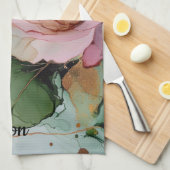 ロマンチック金ゴールド赤面ピンクローズフローラブライダルシャワー キッチンタオル (四つ折り)