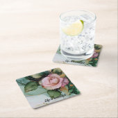 ロマンチック金ゴールド赤面ピンクローズフローラブライダルシャワー スクエアペーパーコースター (インサイチュ)
