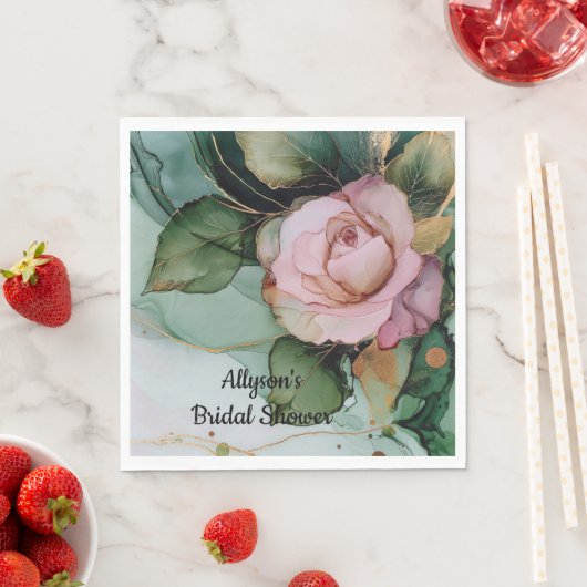 ロマンチック金ゴールド赤面ピンクローズフローラブライダルシャワー スタンダードランチョンナプキン (インサイチュ)
