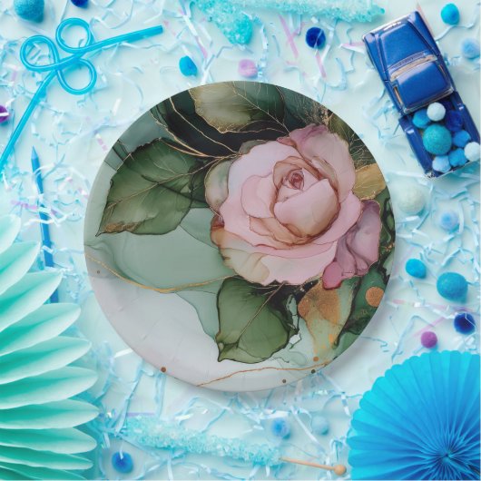 ロマンチック金ゴールド赤面ピンクローズフローラブライダルシャワー ペーパープレート (パーティー)