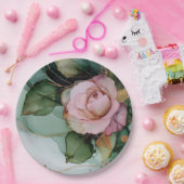 ロマンチック金ゴールド赤面ピンクローズフローラブライダルシャワー ペーパープレート (パーティー)