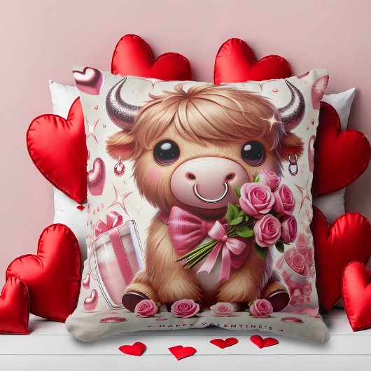 ロマンチック開花ハイランドカウバレンタイン クッション