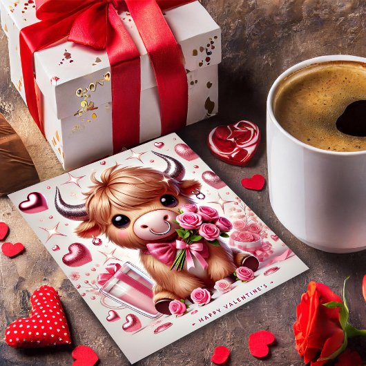 ロマンチック開花ハイランドカウバレンタイン シーズンカード