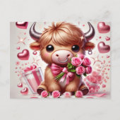 ロマンチック開花ハイランドカウバレンタイン シーズンポストカード (正面)