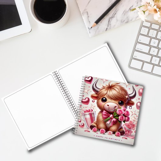 ロマンチック開花ハイランドカウバレンタイン ノートブック