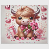 ロマンチック開花ハイランドカウバレンタイン ラッピングペーパー (フラット)