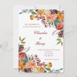 ロマンチック開花フローラカラフル結婚式招待状 招待状