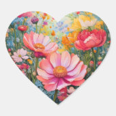 ロマンチック鮮やかなピンクのフローラガーデンステッカー ハートシール (正面)